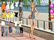 Screenshot of Baywalk Girl Dressup game showing a girl in a casual outfit for a walk by the bay.