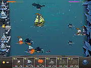 Ships vs Monsters TD game screenshot, naval battleships defending a port against giant sea monsters and kraken