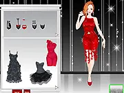 Black and Red Party Dressup game screenshot, female character model wearing a stunning red and black dress and accessories