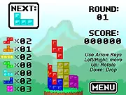 Screenshot of the Towertris game showing colored Tetris-style blocks stacked inside a rotating blue 3D cylinder or tube.