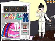 A female character dressed in a gorgeous, traditional Korean Hanbok costume with a detailed hairstyle, inspired by the drama 'Arang and the Magistrate'.