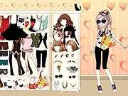 Screenshot of the Vintage School Girl Dressup game showing a girl model in an outfit inspired by a 1950s or 1960s school uniform.