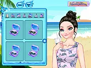 Elsa in a summer-themed outfit with makeup, ready for Shark Week in the online dress-up game