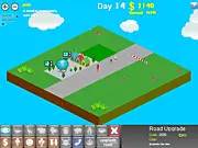 Screenshot of Zoo Builder game showing various animal exhibits, paths, and happy tourists in a park