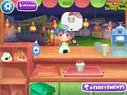 Festival Snack Stand free online game screenshot showing a decorated Japanese food stall serving shaved ice and onigiri to festival customers