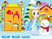 Play Princess and Snowman Christmas Dress Up free online game, dressing up a princess and her snowman friend, festive fashion game.