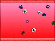 Nowhereship game screenshot showing a spaceship navigating around giant asteroids and alien creatures in a dark, mysterious space environment, free online action game