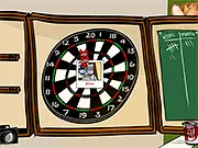 Darts On You Boss free online game screenshot showing darts being thrown at the image of a cartoon boss.
