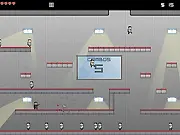 Combo Killer free online game screenshot showing a shooter character surrounded by enemies on a platform, with coins and weapons available for upgrade