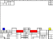 Screenshot of the minimalist game 'The Rules are Simple' showing a player-controlled block navigating a maze of red blocks toward a yellow goal block