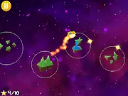 Sunshine skill game screenshot, a small photon character floating in space, near golden stars, a black hole, and an open blue portal