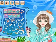 Screenshot of the Water Princess Make Up online game showing a mermaid princess with iridescent blue and green makeup