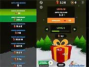 Gift Clicker online game screenshot showing the main clicking interface with gifts, upgrades, and mini-game buttons.