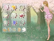 Screenshot of the Spring Blossom Fairy Dressup game showing a magical fairy with flowing hair, large, shimmering wings, and a dress made of flowers. Play the free online fantasy game.
