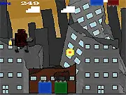 Screenshot of Robot X Mutants, showing a futuristic robot character running and flying past mutant enemies in an obstacle-filled environment.