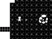 Mono Caves game screenshot featuring the player character navigating a dark, monochrome cave environment