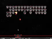 Gameplay screenshot from Fleet Bounce showing a spaceship paddle bouncing a ball to destroy enemy fleet blocks in a sci-fi Arkanoid game. Play free online.
