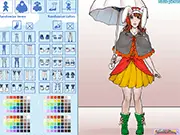 Lolita in the Rain Creator dress up game showing a beautiful girl in a dress with an umbrella and a rainy background