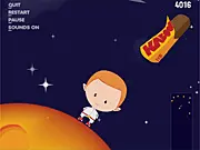 Escape the Red Giant game image showing a spaceship or character blasting through a red-hued, dangerous cosmic landscape