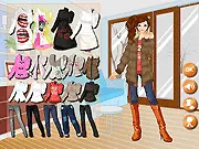 Freezing Outdoor Dressup game featuring a girl in a stylish winter outfit with snow in the background
