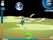 Robomaro game screen showing a robotic character (shepherd) protecting small 'Maro' creatures from falling space debris