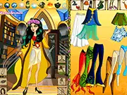 Screenshot of Wizard Student Dressup game featuring a girl character in a magic school uniform, holding a wand and a spellbook.