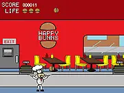 Happy Bunns free arcade game, playing online to collect falling cheeseburgers and hotdogs on PlayArcadeHub