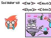 Screenshot of the Soul Eater Soul Maker online game showing character creation elements and a student from the Death Weapon Meister Academy