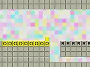 Colorful! online game screen showing blocks in a pool with letters R, Y, B, and G, ready to be painted with matching colors
