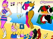 Winx Doll Beach Dress Up free online game, styling a Winx doll in a summer beach outfit