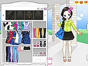 Cute Q-version doll being dressed up in a rustic, pastoral fashion game
