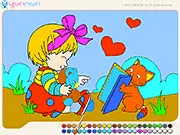 Girl and Cat Painting free online coloring book game