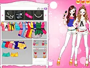 Free online retro pin-up dress up game featuring blue and pink small-waist skirts