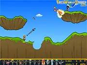 Stick Bang free online artillery game screenshot with two rival stick giants in battle
