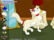Catie The Cat game screenshot showing a cute feline dressed in a stylish outfit, perhaps wearing a bow or small hat