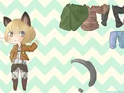 Screenshot of Armin Arlert Dress Up free online game, featuring customization options for the Attack on Titan character