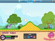 Gameplay screenshot of My Little Pony: Twilight Sparkle vs Trixie showing the two unicorn ponies firing magic spells at each other