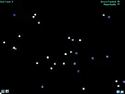Gameplay screenshot of The Flight of Cubie, featuring a small square character navigating between fast-moving obstacles in a simple 2D space environment.