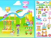 Dogwalk Decoration free game screenshot, designing an amusement park with carousels, plants, and colorful balloons online