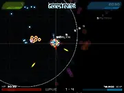 Screenshot of Genestealer Revenge online game showing a spaceship firing on alien enemies in an arcade shooter setting.