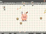 Screenshot of This Little Piggy game in a kitchen, cute pig character collecting food scraps