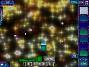 Screenshot of Metheora game showing various colored blocks being stacked to form a tower with meteorites falling from the sky.
