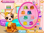 Chihuahua Caring game screen showing an adorable chihuahua puppy being happily groomed or fed by the player