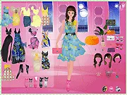 Screenshot from Cool Fashion Options Dress Up game showing a girl modeling a beautiful, colorful, and modern elegant dress set.
