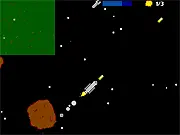 Spaceship with broken left thruster navigating an asteroid field in No Going Left! free online game