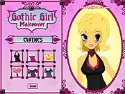 Screenshot of Gothic Girl Makeover online game showing a character with black hair and dark makeup