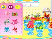 Decorating a chocolate Easter egg with icing and sprinkles in the Easter Chocolate Decor online game