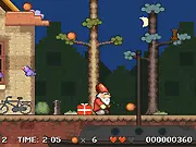 Sinterklaas game screenshot, Saint Nicholas collecting presents and gingerbread cookies on rooftops, play free online