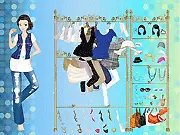 Teen Leader Dressup online game screenshot showing a girl selecting between a formal dress and casual jeans in the wardrobe