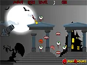 Screenshot of Skull Shoot online game, character shooting skeletons and demons in a dark dungeon level